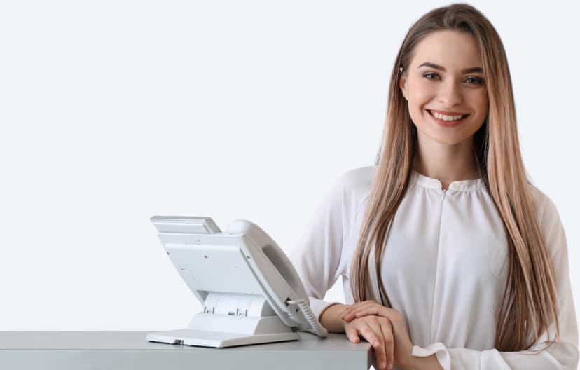 A remote receptionist waits by the telephone